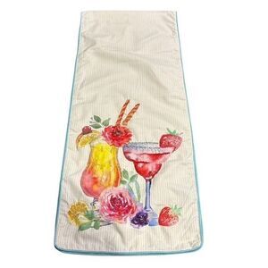 Cynthia Rowley Beaded Cocktail Table Runner Tropical Drinks Floral Stripe 70"